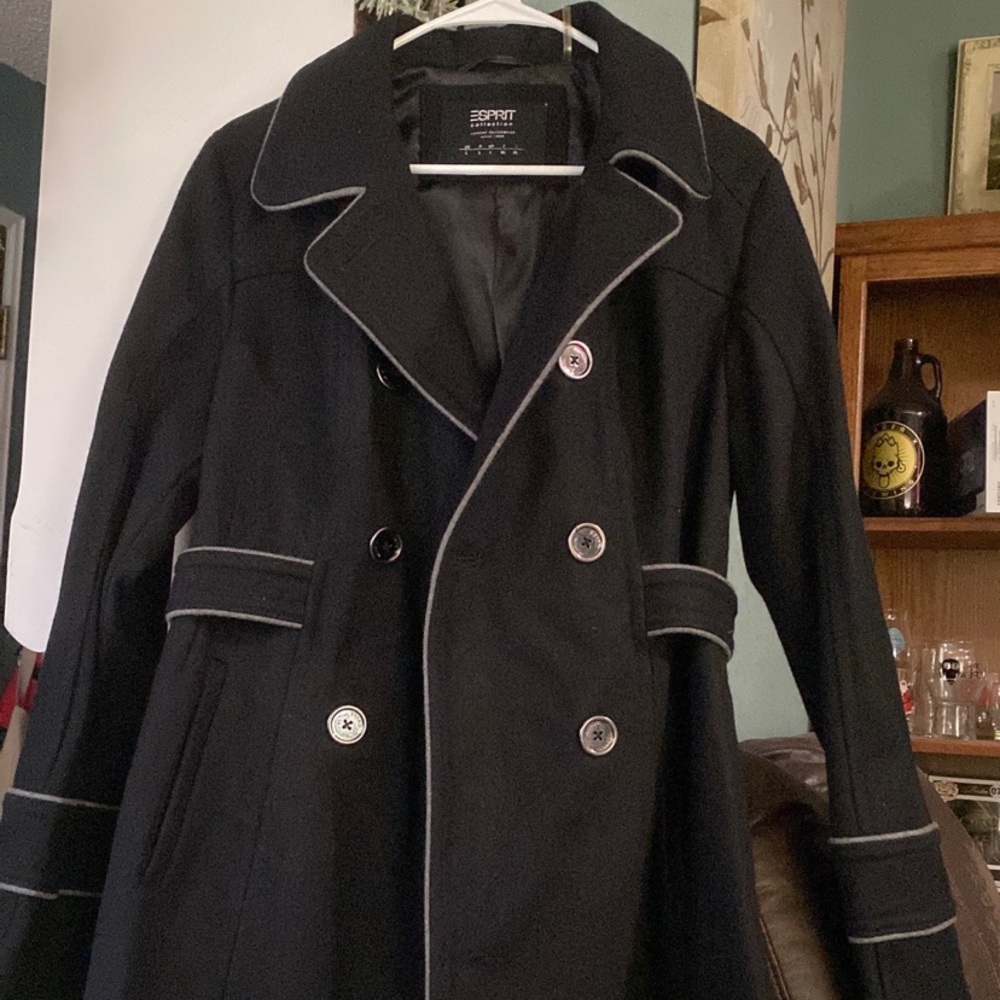 Esprit Black Double-Breasted Wool-Blend Coat